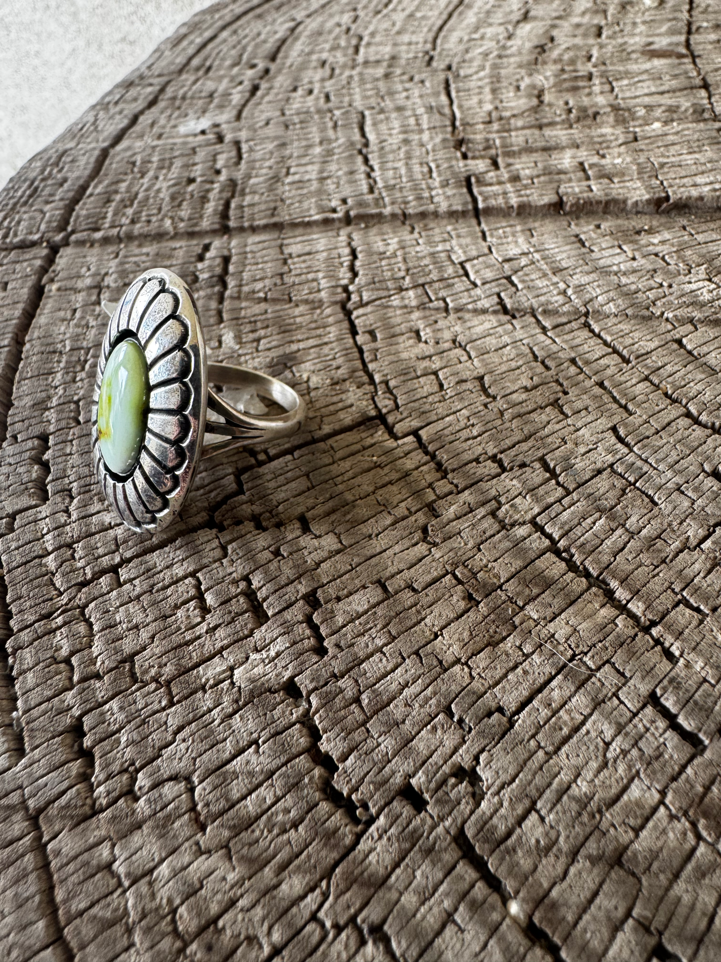 Oval Concho Ring - Palomino Turquoise - Sterling Silver - Native Handmade - B. Haley (artist) - Size 10