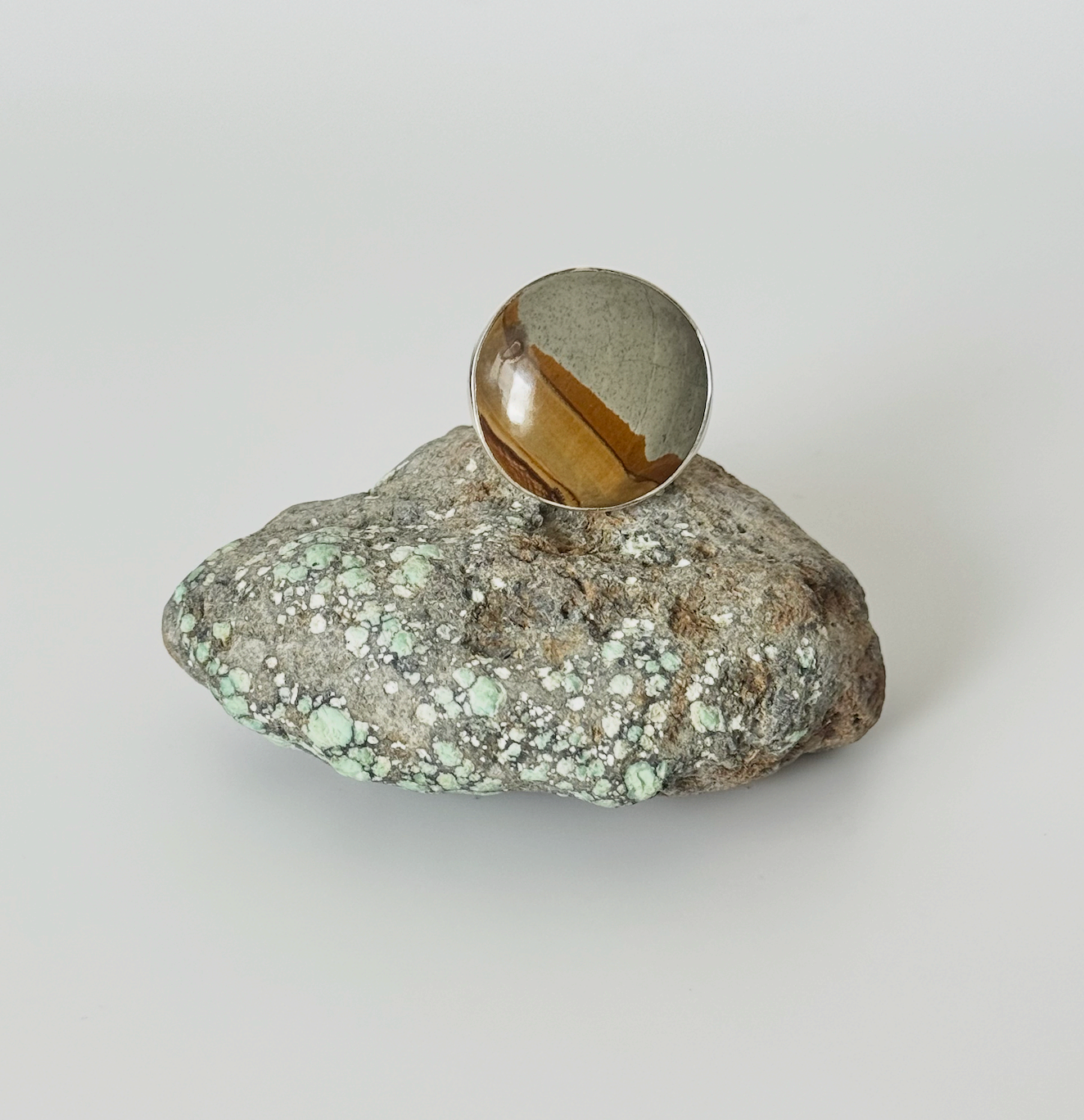 Picture Jasper Round Ring- Sterling Silver - Size Adjustable