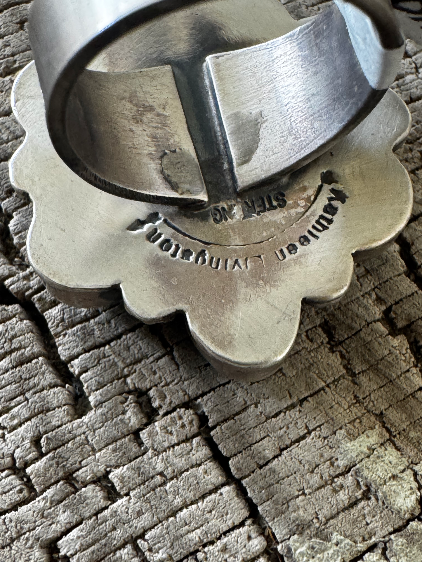 Cluster Turquoise Ring - Sterling Silver - Native Handmade - Kathleen Livingston (artist) - Size 8