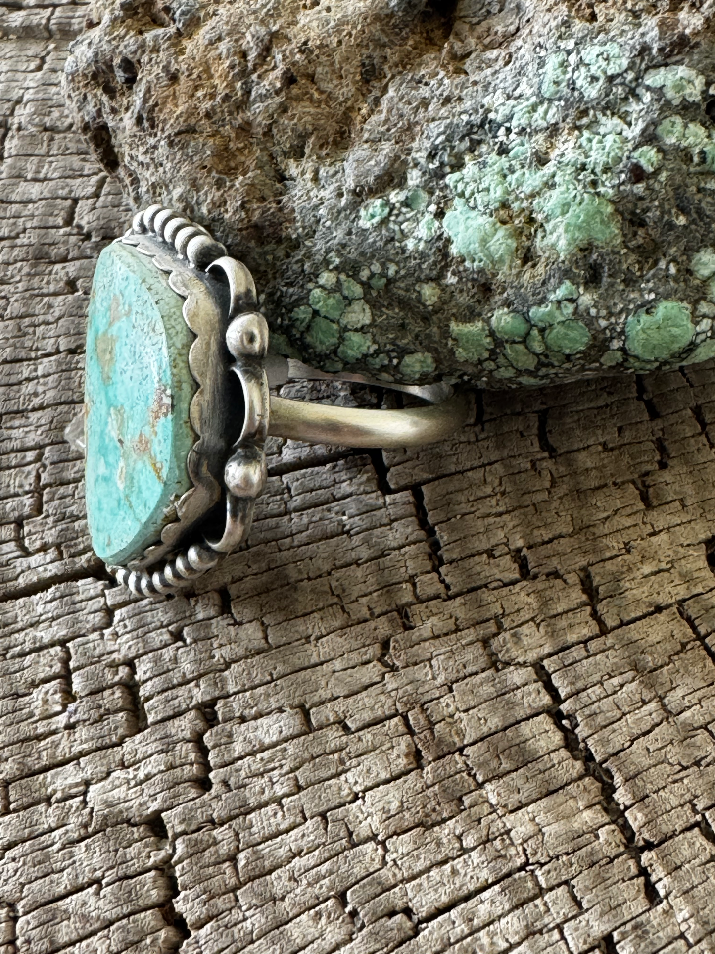 Trapezoid Shape Ring - Royston Turquoise - Sterling Silver - Native Handmade - M (artist) - Size Adjustable