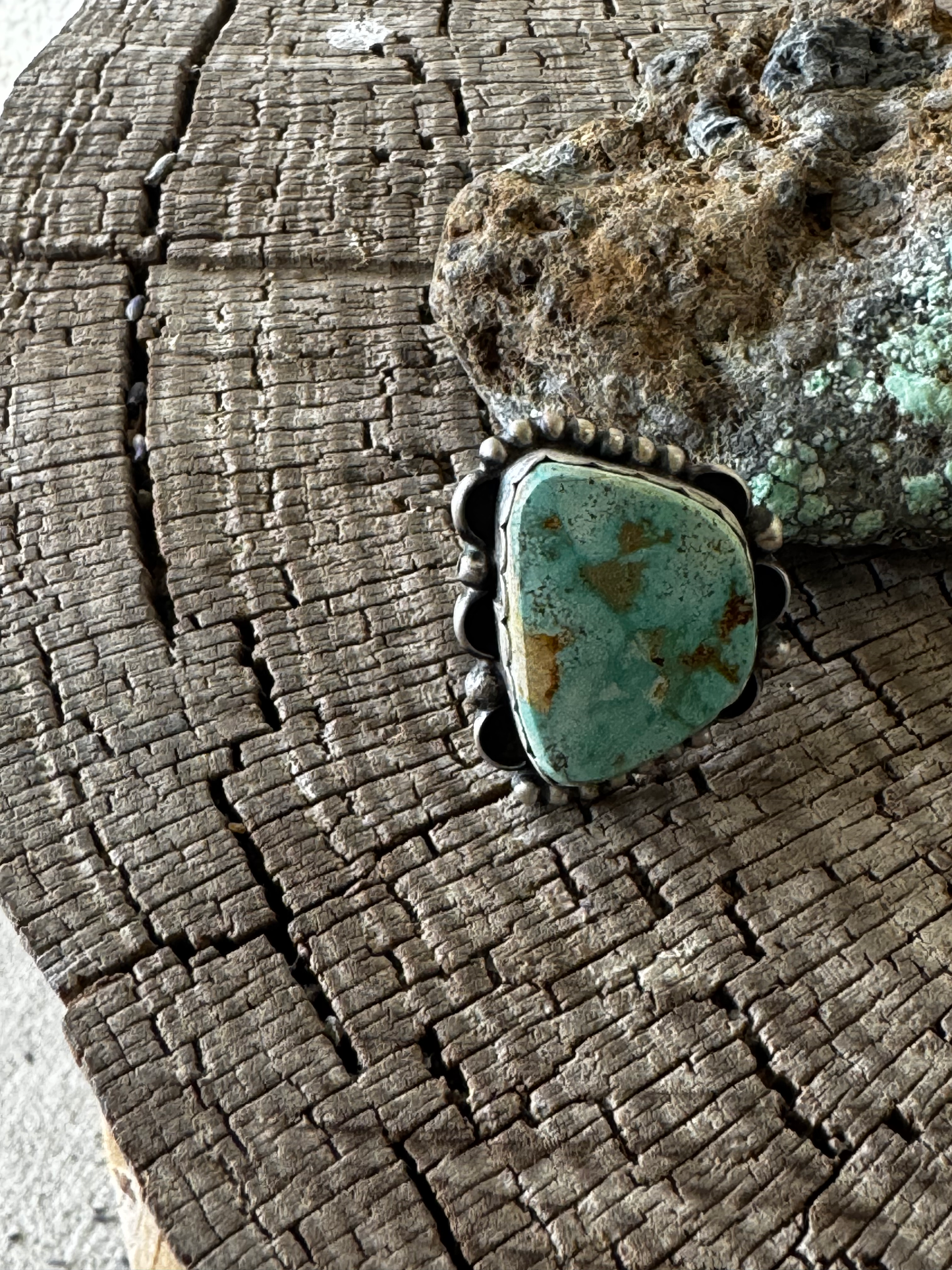 Trapezoid Shape Ring - Royston Turquoise - Sterling Silver - Native Handmade - M (artist) - Size Adjustable