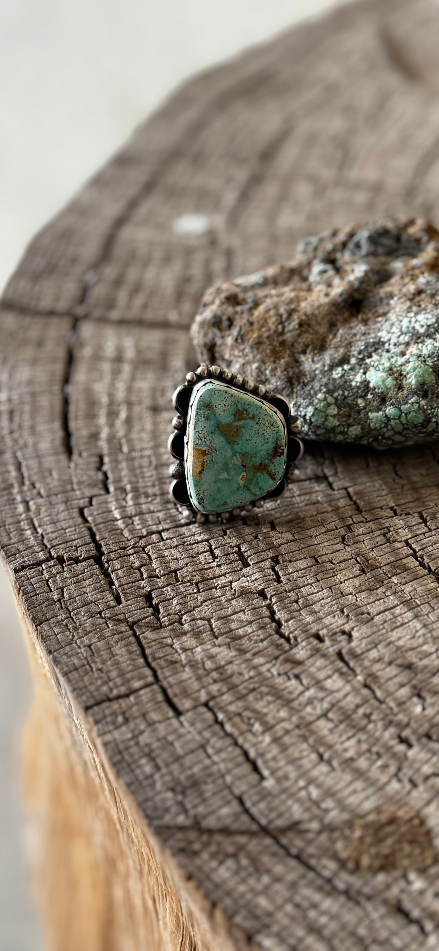 Trapezoid Shape Ring - Royston Turquoise - Sterling Silver - Native Handmade - M (artist) - Size Adjustable