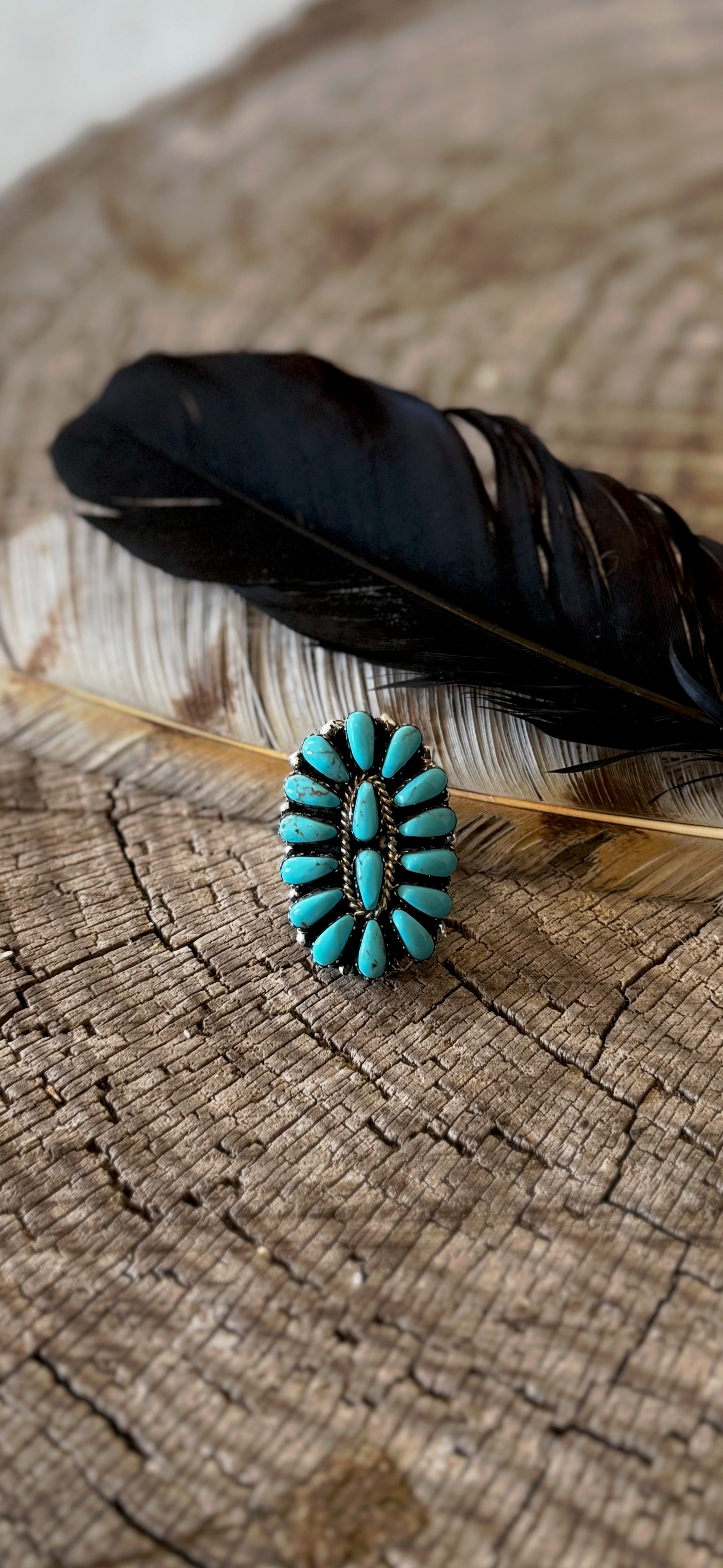 Cluster Ring - Turquoise - Sterling Silver - Native Handmade - Juliana William (artist) - Size 8