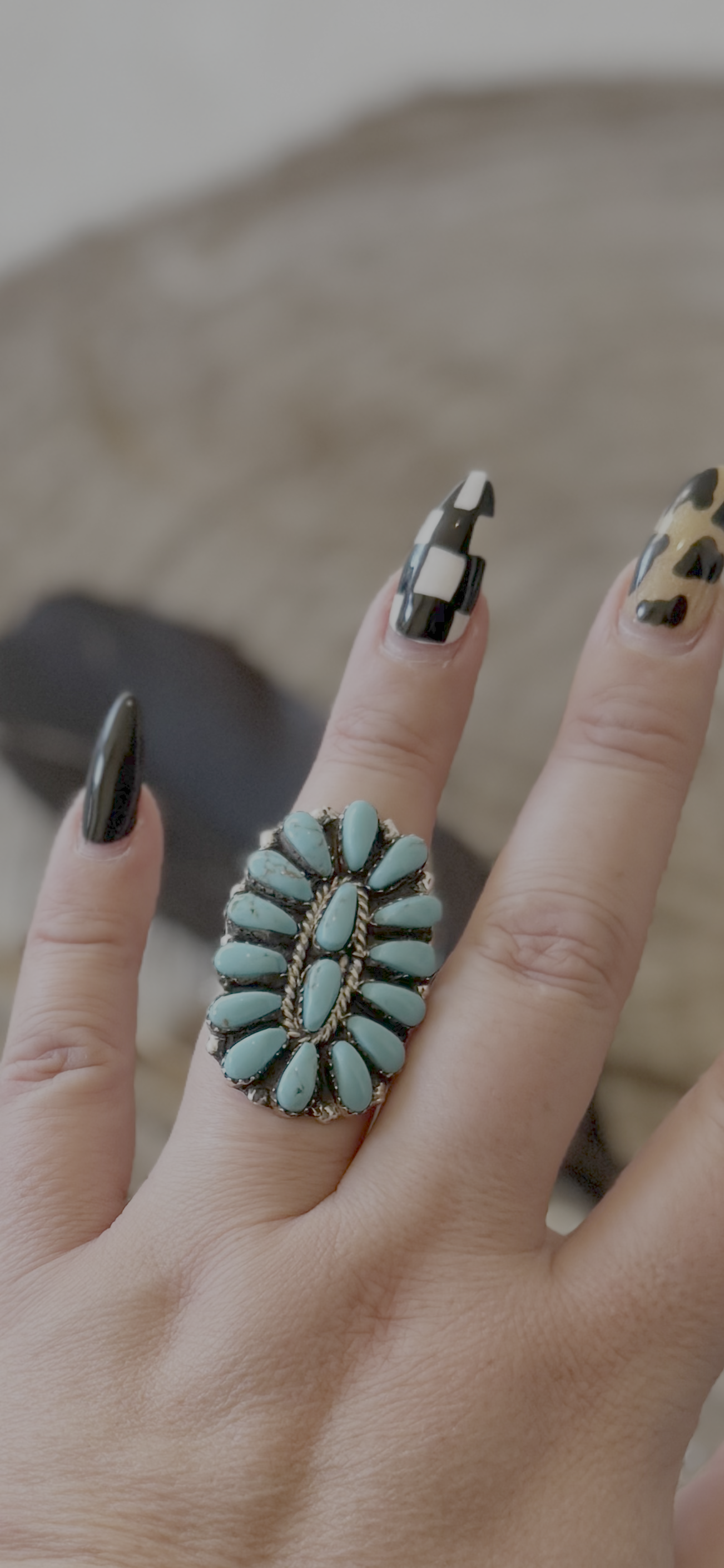 Cluster Ring - Turquoise - Sterling Silver - Native Handmade - Juliana William (artist) - Size 8