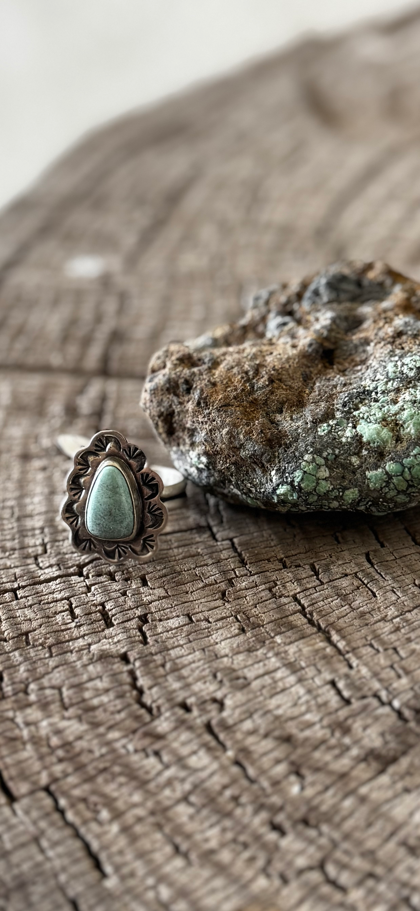 Teardrop Ring - Nevada Turquoise - Sterling Silver - Native Handmade - M&R Calladito (artist) - Size Adjustable