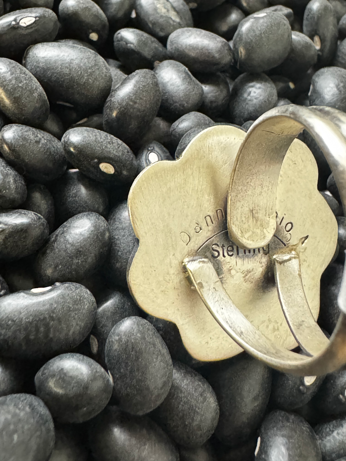 Ring with Ruffles - Turquoise - Sterling Silver - Native Handmade - Dan Henio (artist) - Size Adjustable