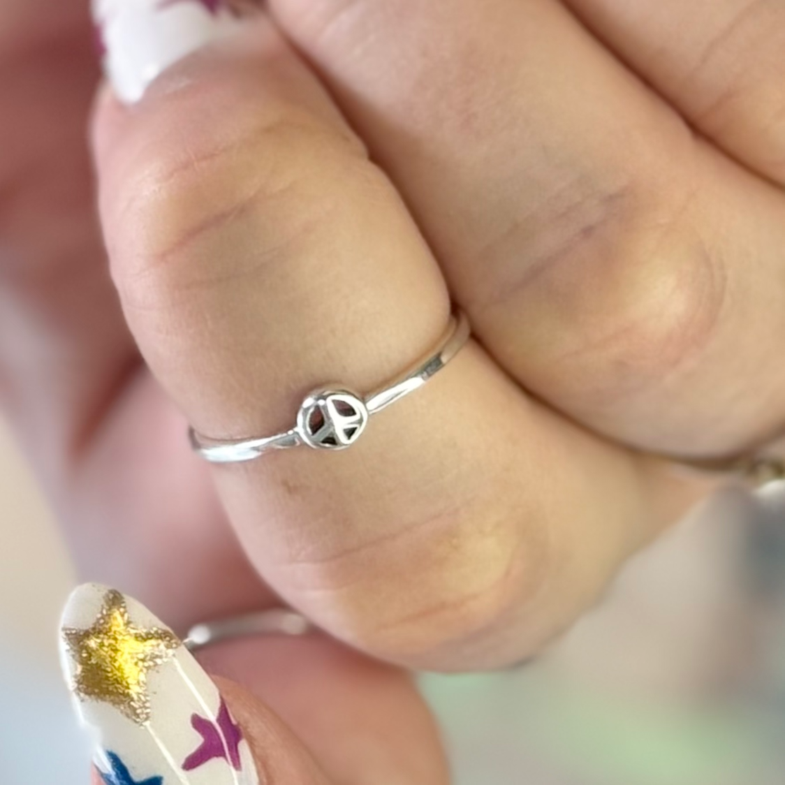 Thin Peace Sign Ring - Sterling Silver