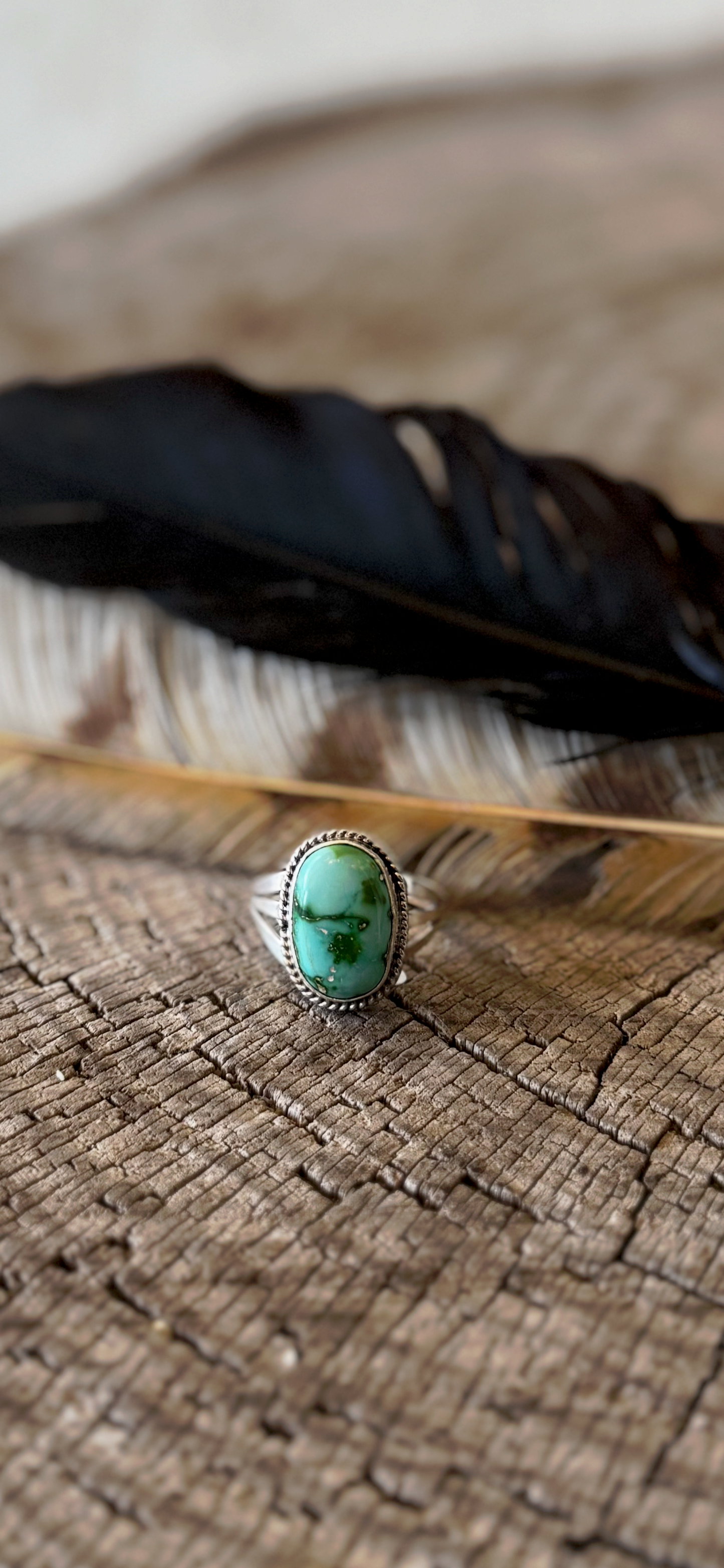 Oval Ring - Sonoran Gold Turquoise - Sterling Silver - Native Handmade - Judy Largo (artist) - Size 10
