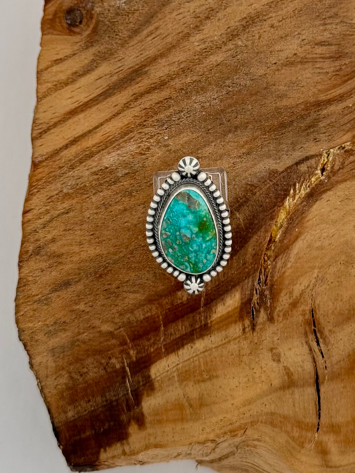 Carico Lake Turquoise Ring Native Handmade by Maggie Bedah, Size 9.5