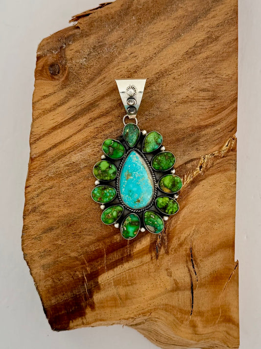 Sonoran and Campitos Turquoise Pendant Native Handmade by DW