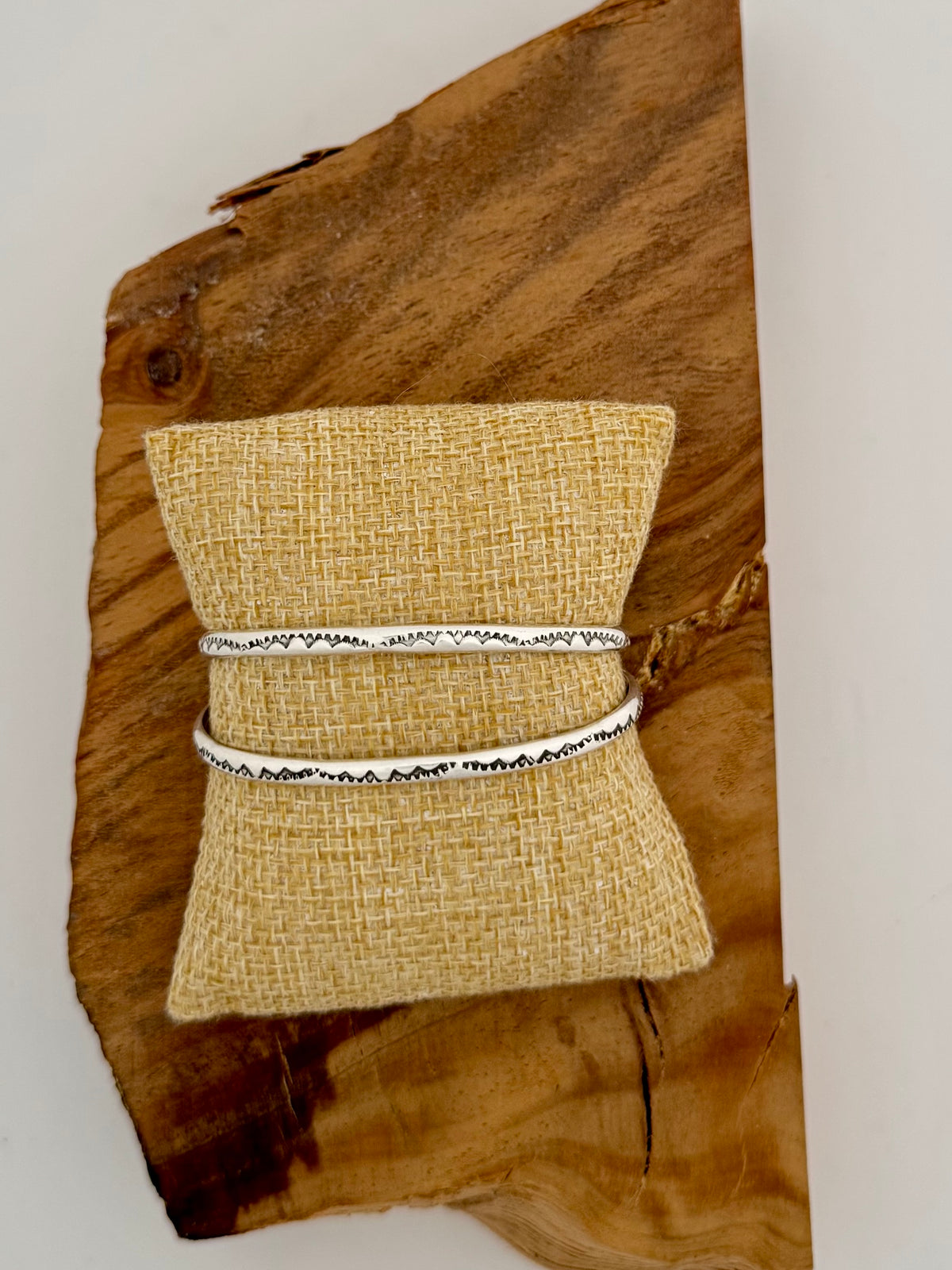Elaine Tahe Cuff Sterling Silver Bracelet- Mountain Stamp-Native Handmade-Length Size 6" with opening but is Adjustable