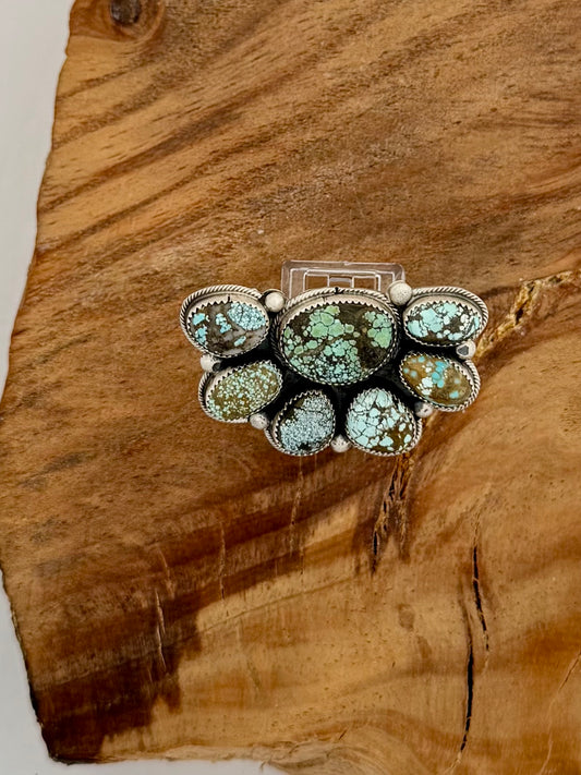 Blue Moon Turquoise Half Cluster Ring Native Handmade