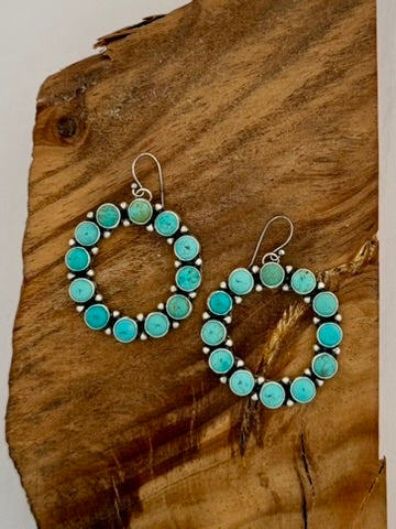Campitos Turquoise Circle Dangle Earrings Native Handmade by Kathleen Livingston