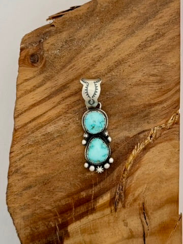 Lone Mountain Turquoise Pendant Native Handmade By B. Johnson