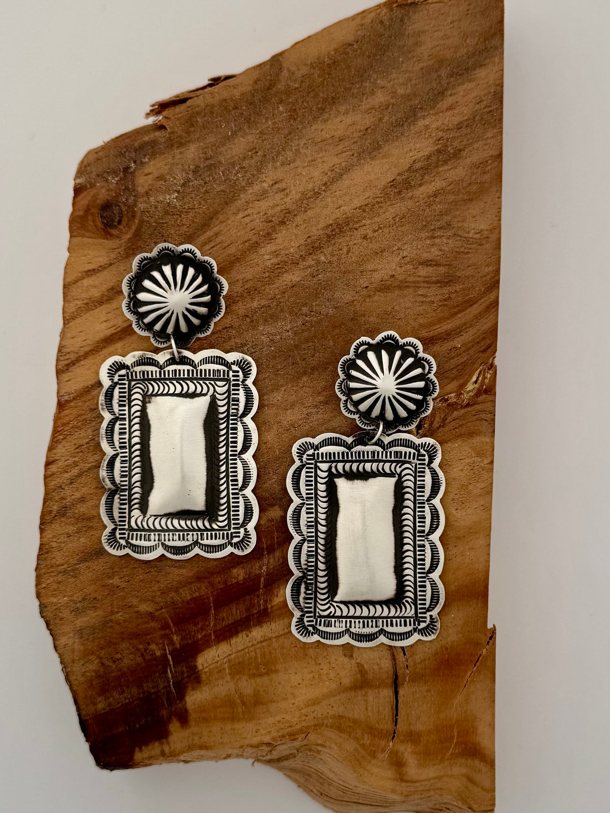 Leander Tahe Rectangle Dangle Sterling Silver Earrings Native Handmade