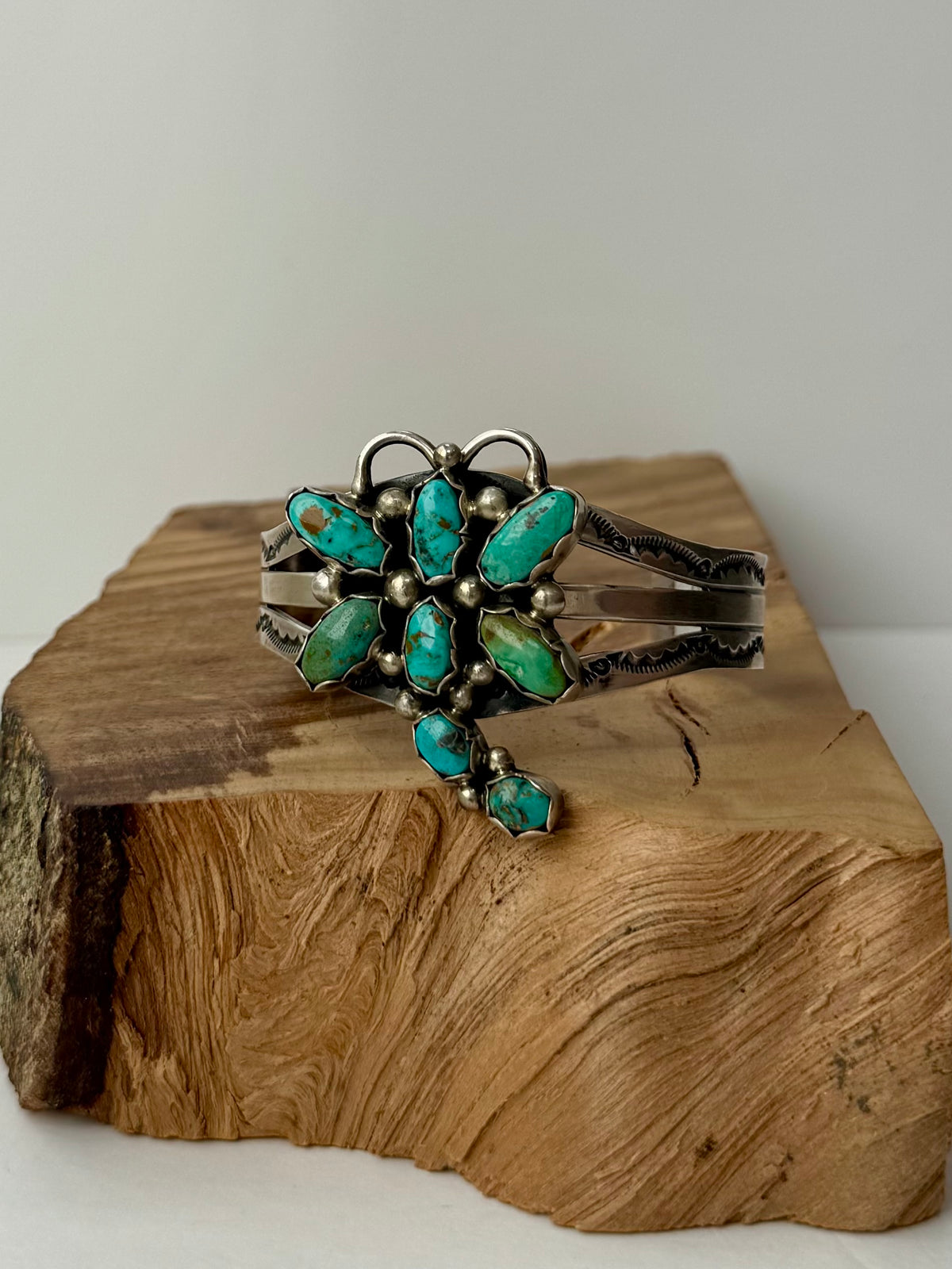 Kathleen Chavez Dragonfly Sonoran Turquoise  Cuff - Sterling Silver-Native Handmade- Size 7" with opening