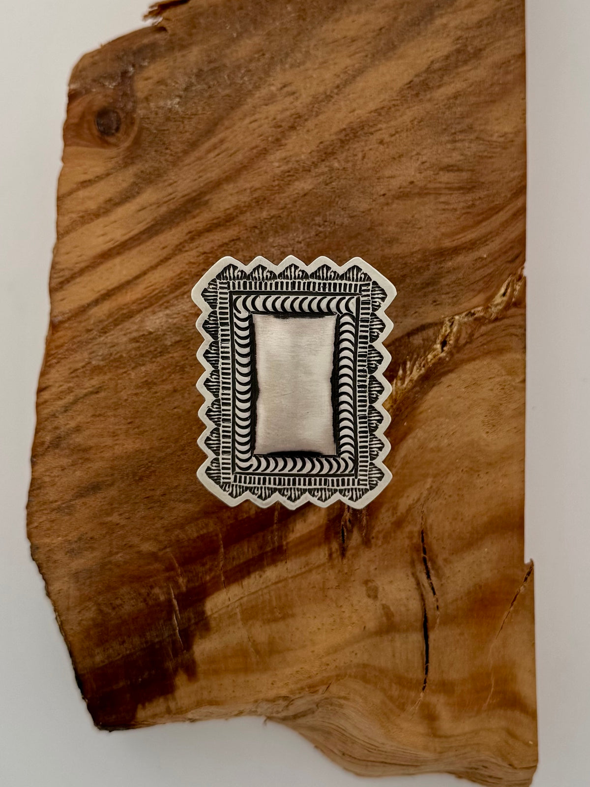 Leander Tahe Rectangle Sterling Silver Ring Native Handmade Size 8/Adj