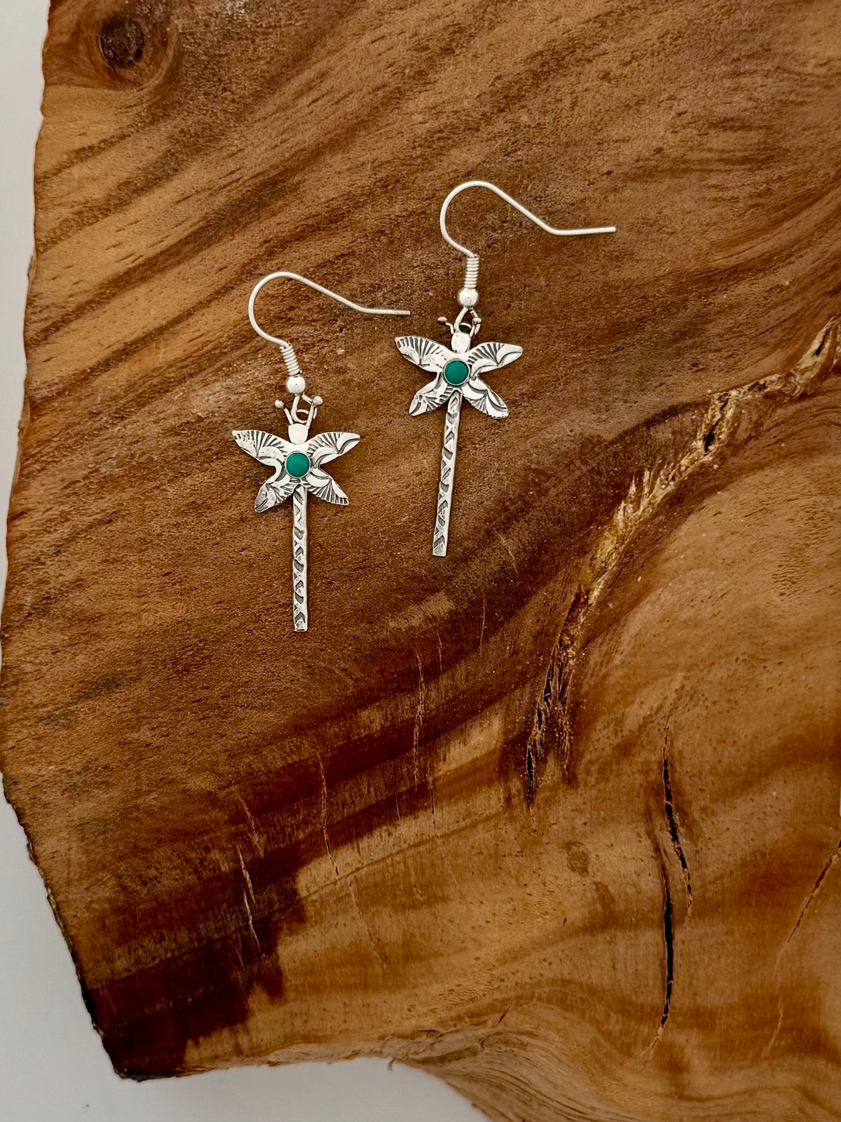 Lyle Piasso DragonFly Dangles w/Turquoise -Sterling Silver Earrings -Native Handmade- Height 30mm x 16mm
