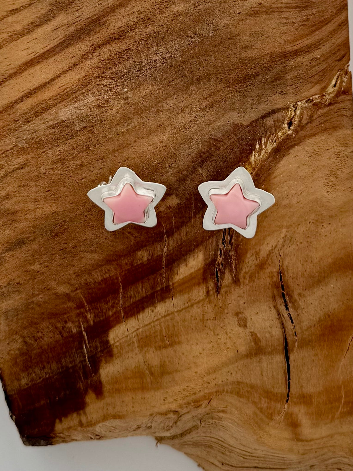 Lyle Piasso Star Posts Pink Conch Earrings Native Handmade