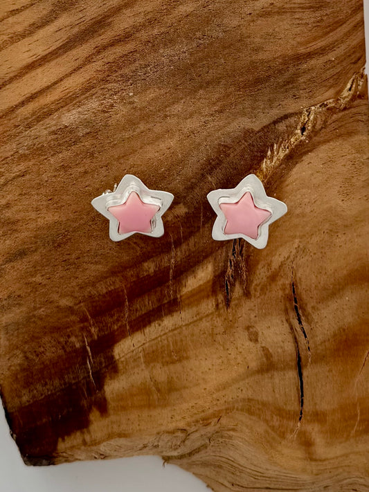 Lyle Piasso Star Posts Pink Conch Earrings Native Handmade