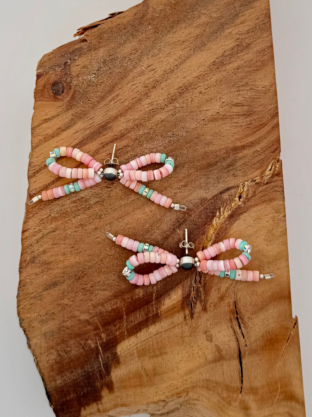 Pink Conch Bead Earrings w/ Turquoise, Oxybead, Cubic Zirconia