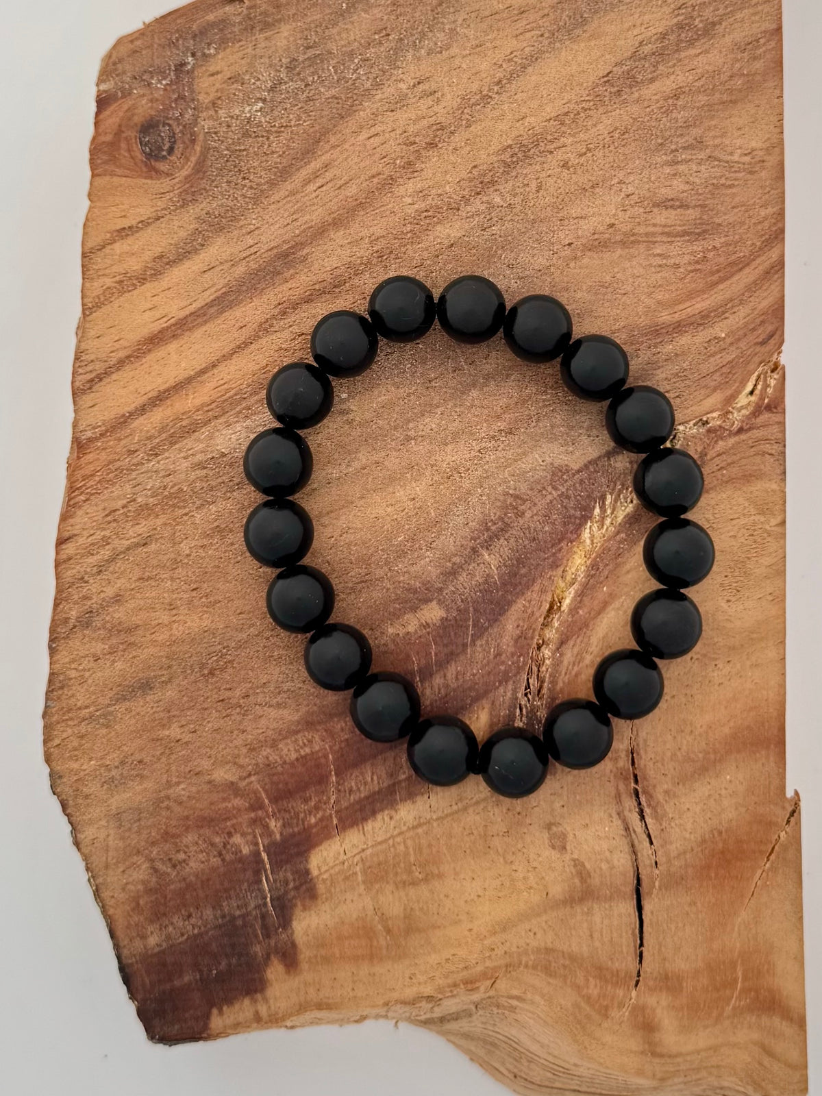 Jet Bead Bracelet -Beads 10mm-Length 7.5"/Stretch