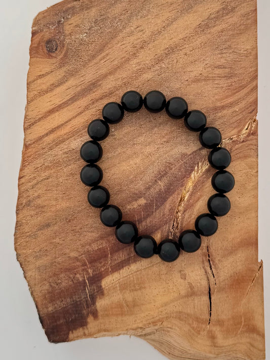 Jet Bead Bracelet -Beads 10mm-Length 7.5"/Stretch