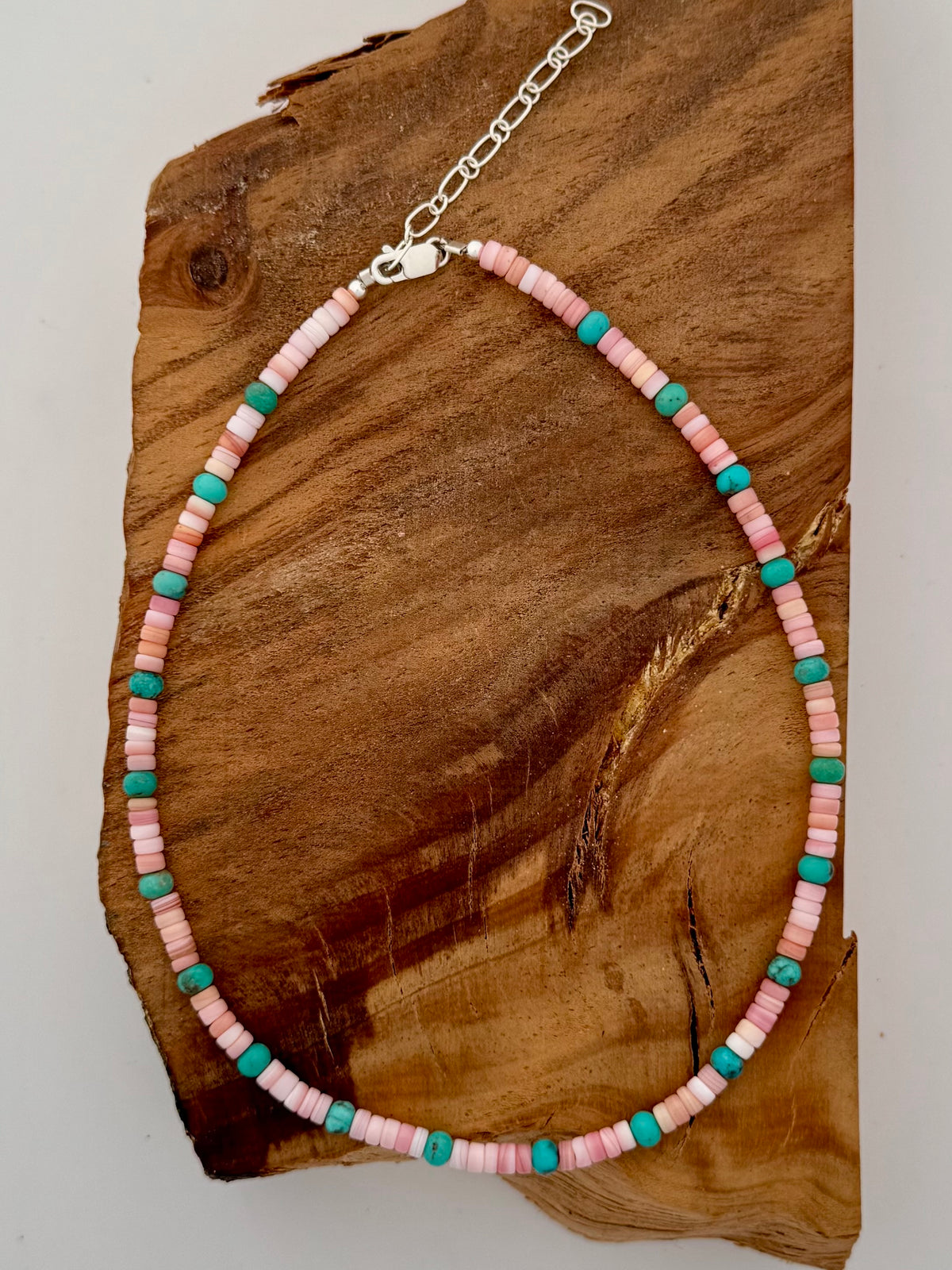 Pink Conch and Turquoise Bead Necklace -4-5mm / Length 14"-16"