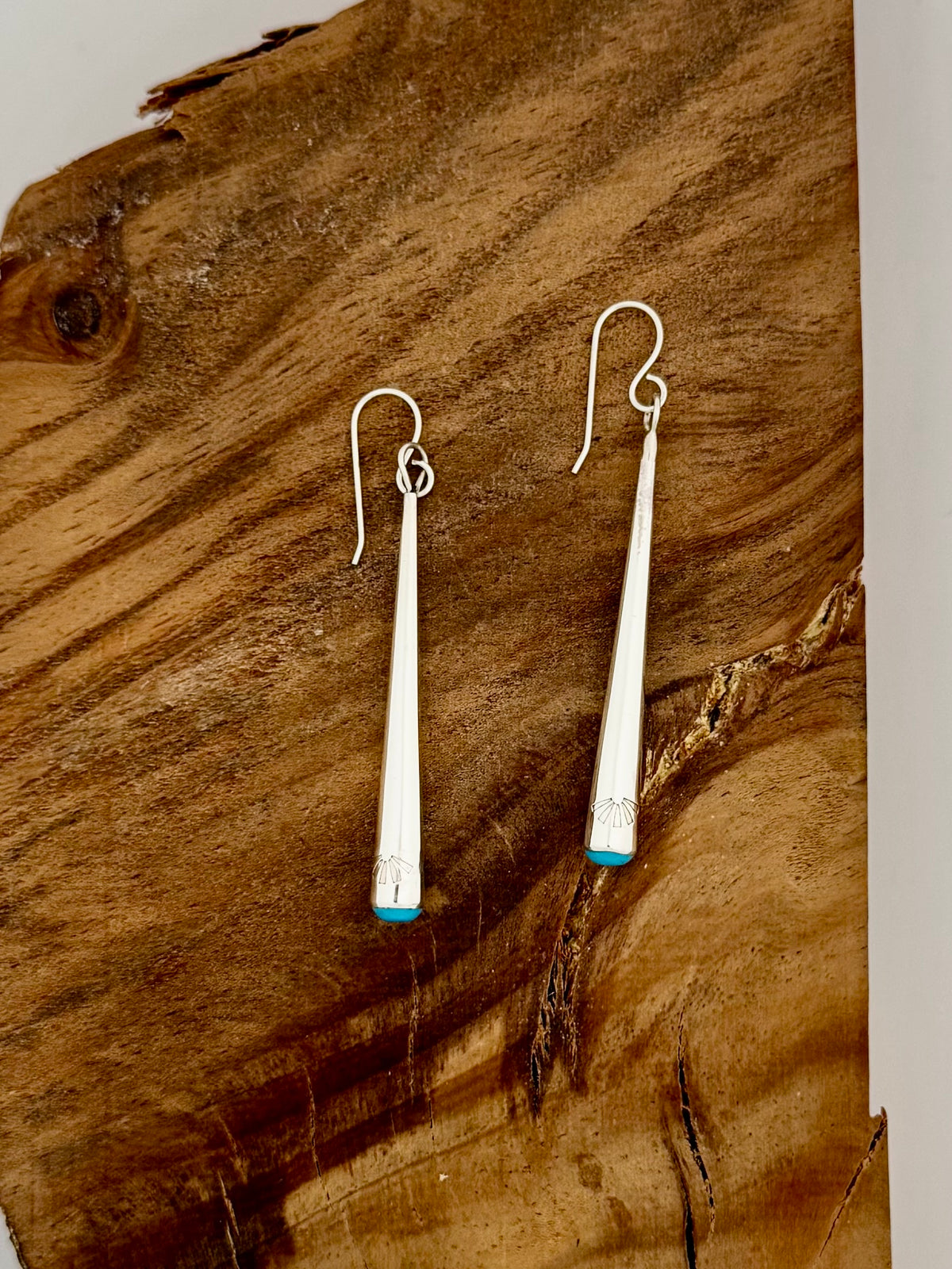 High Shine Cone Dangle Earrings w/ Turquoise Tip Native Handmade