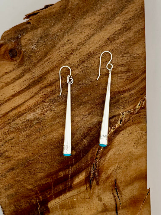 High Shine Cone Dangle Earrings w/ Turquoise Tip Native Handmade