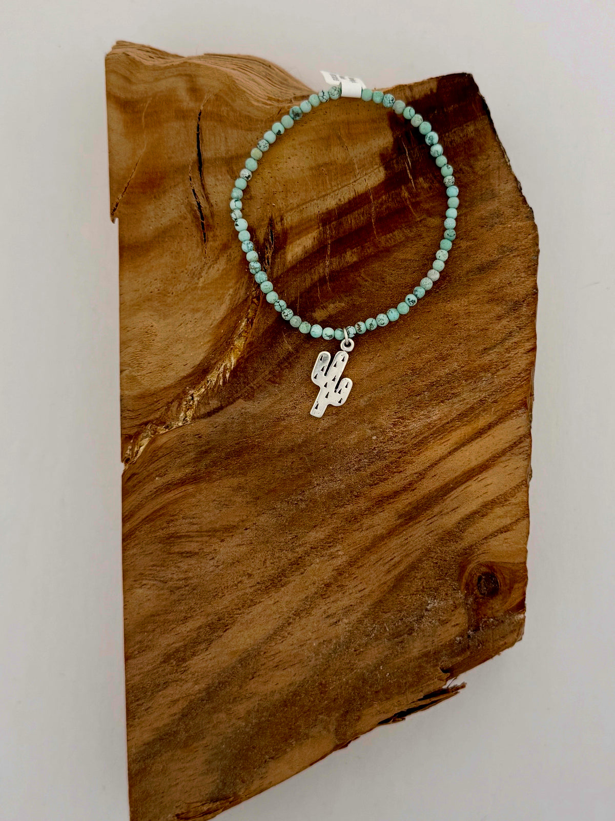 Mini Turquoise Bead Stretch Bracelet with Cactus Charm- 3mm