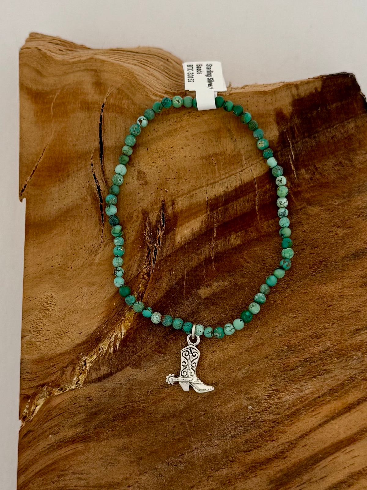 Mini Turquoise Bead Stretch Bracelet with Boot Charm