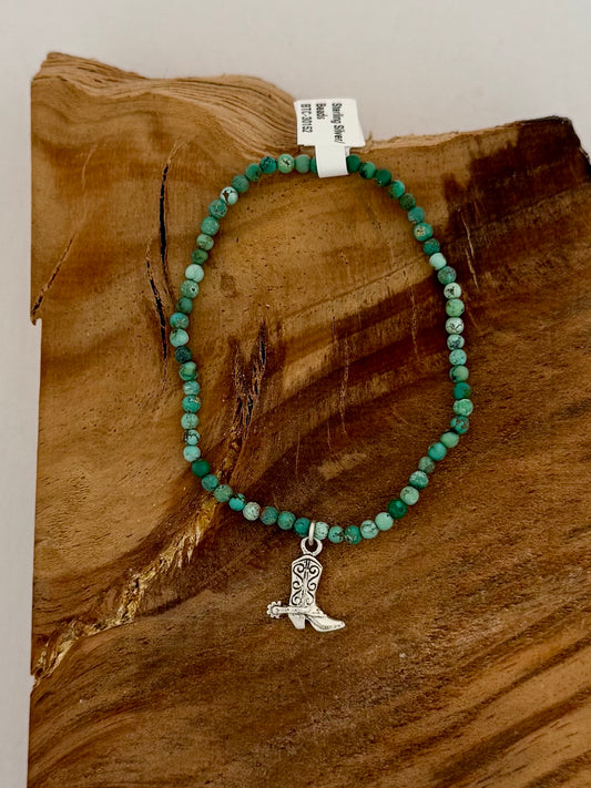 Mini Turquoise Bead Stretch Bracelet with Boot Charm