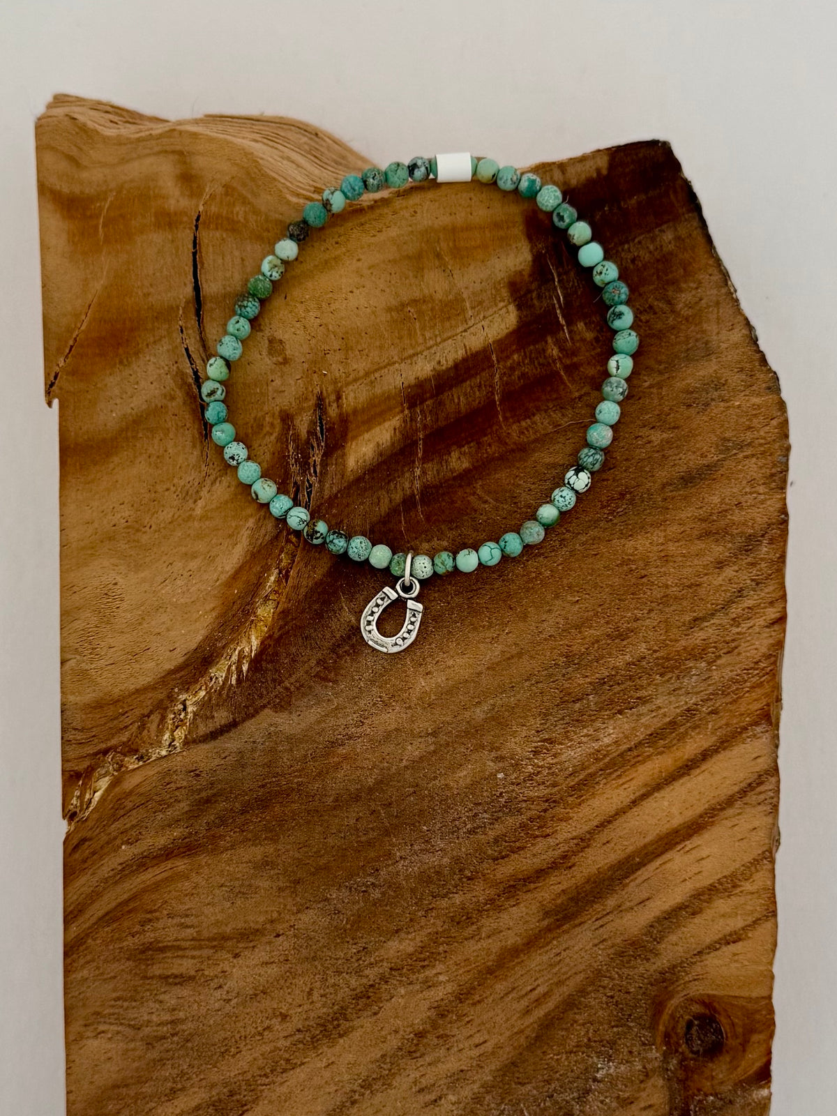 Mini Turquoise Bead Stretch Bracelet with Horseshoe Charm