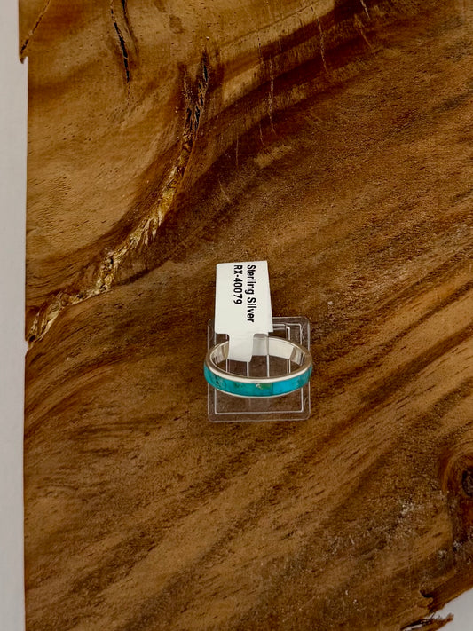Turquoise Wedding Band 4mm - Sterling Silver