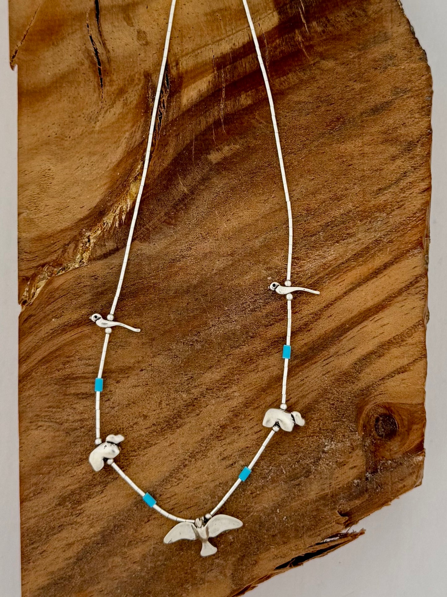 Liquid Silver Fetish Necklace with Turquoise -Length 16-18"