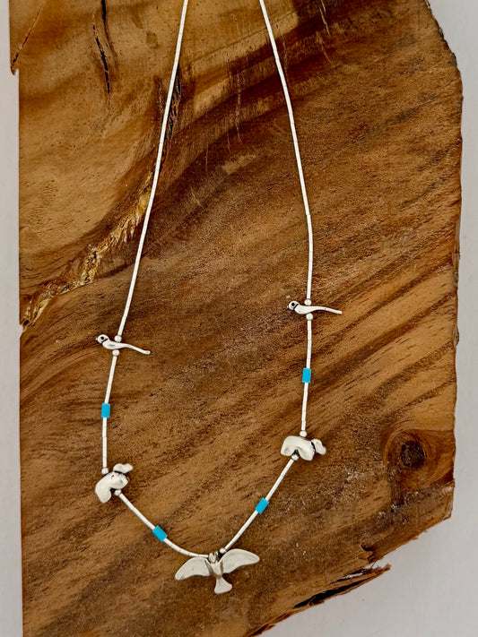 Liquid Silver Fetish Necklace with Turquoise -Length 16-18"
