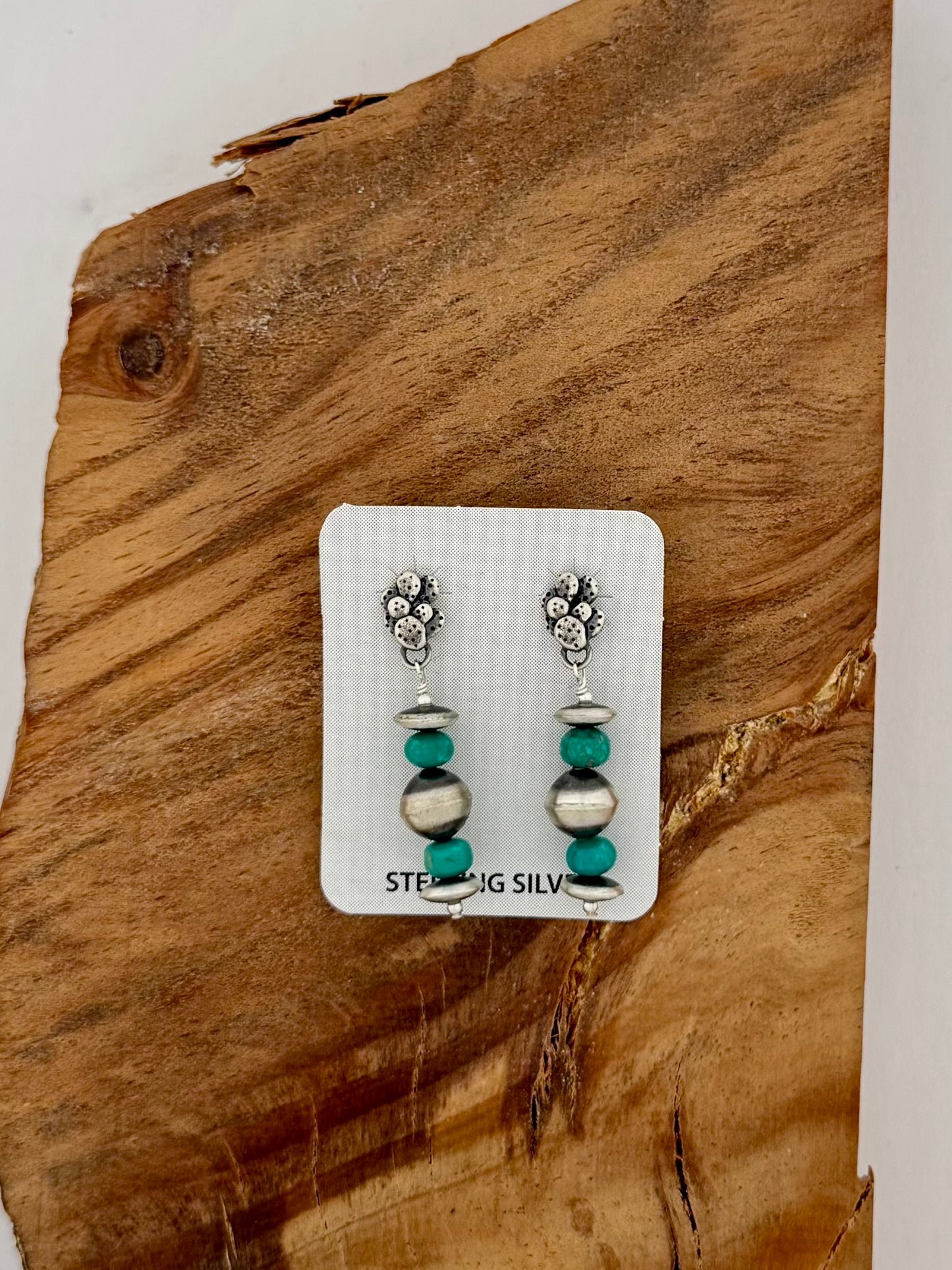 Cactus Post/Turquoise and Oxy Dangle Earrings -Length 1.5"