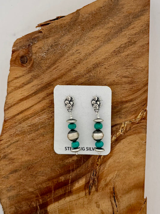 Cactus Post/Turquoise and Oxy Dangle Earrings -Length 1.5"