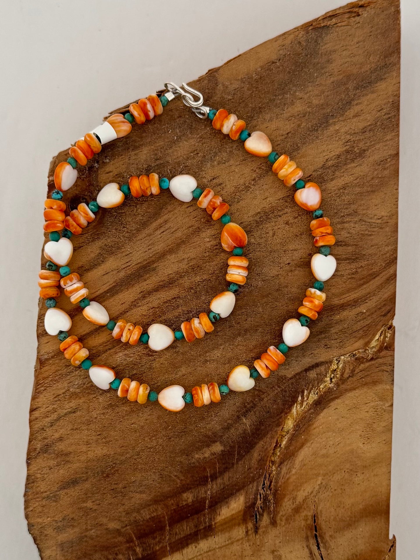 Orange Spiny Oyster Bead Heart Necklace -Length 16.5