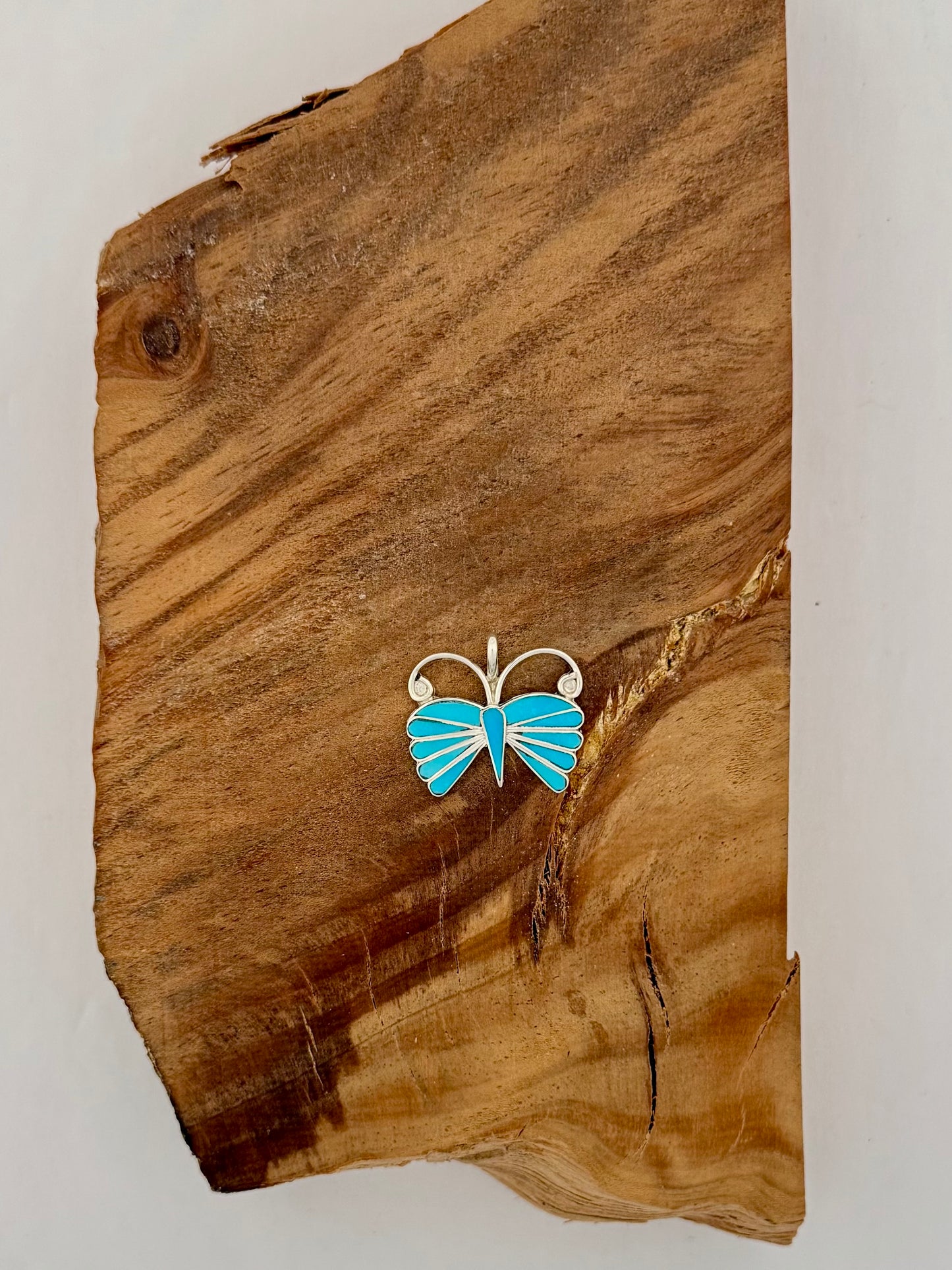 Zuni Sterling Silver and Sleeping Beauty Butterfly Pendant- Artist ES