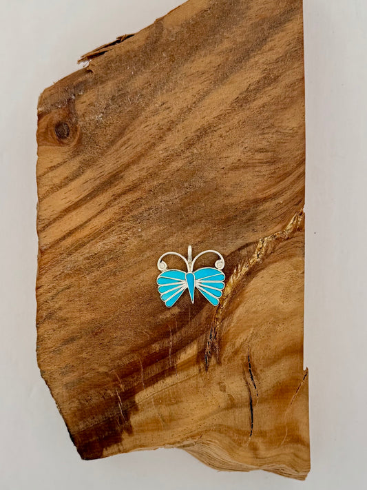 Zuni Sterling Silver and Sleeping Beauty Butterfly Pendant- Artist ES