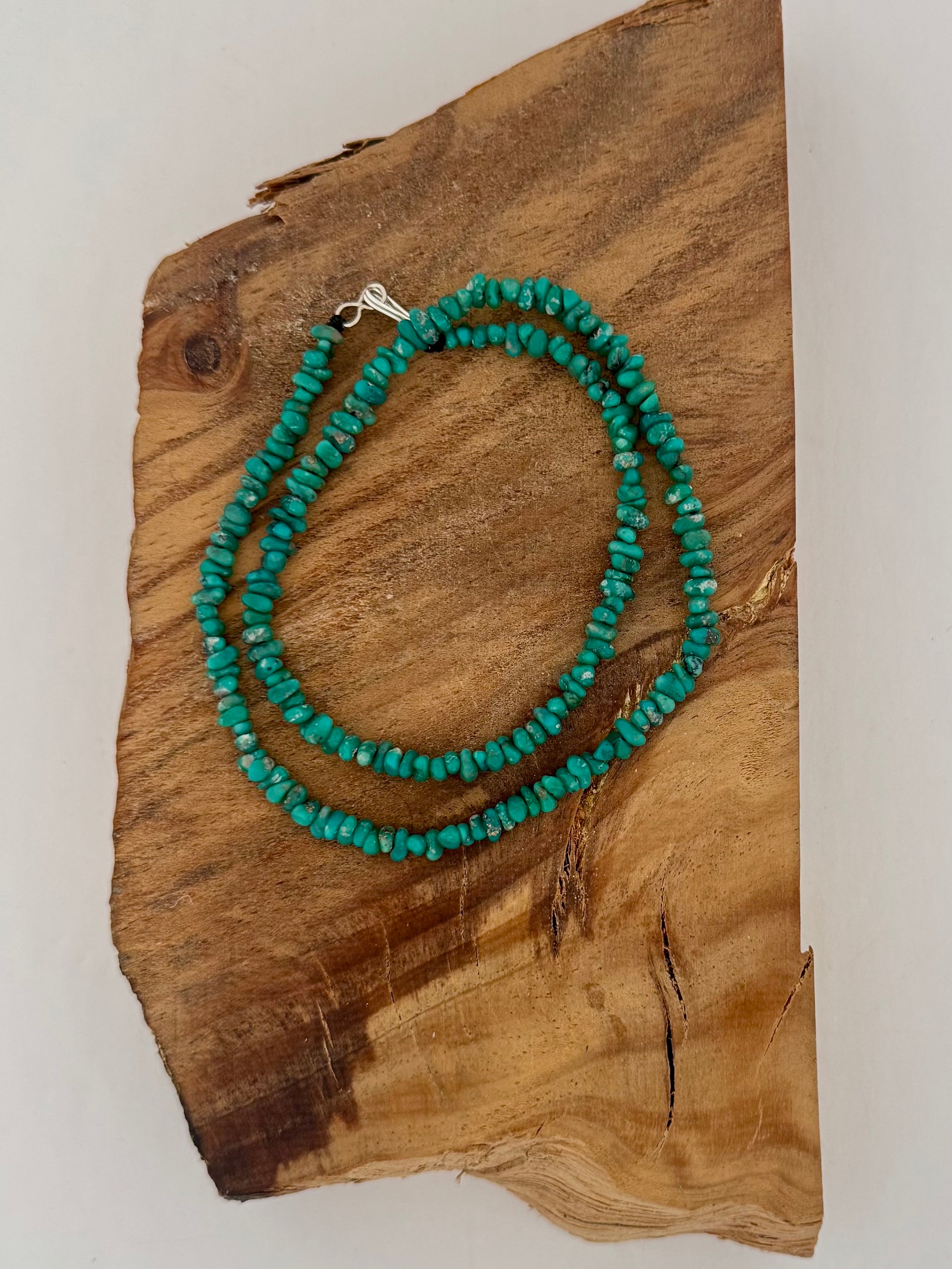 Campitos Turquoise Bead Small Nugget Necklace-Dark Teal- Length 18.5"