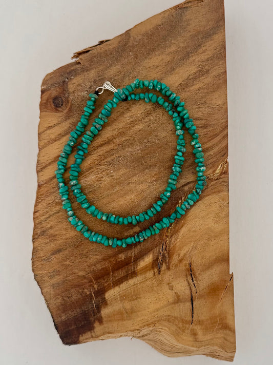 Campitos Turquoise Bead Small Nugget Necklace-Dark Teal- Length 18.5"