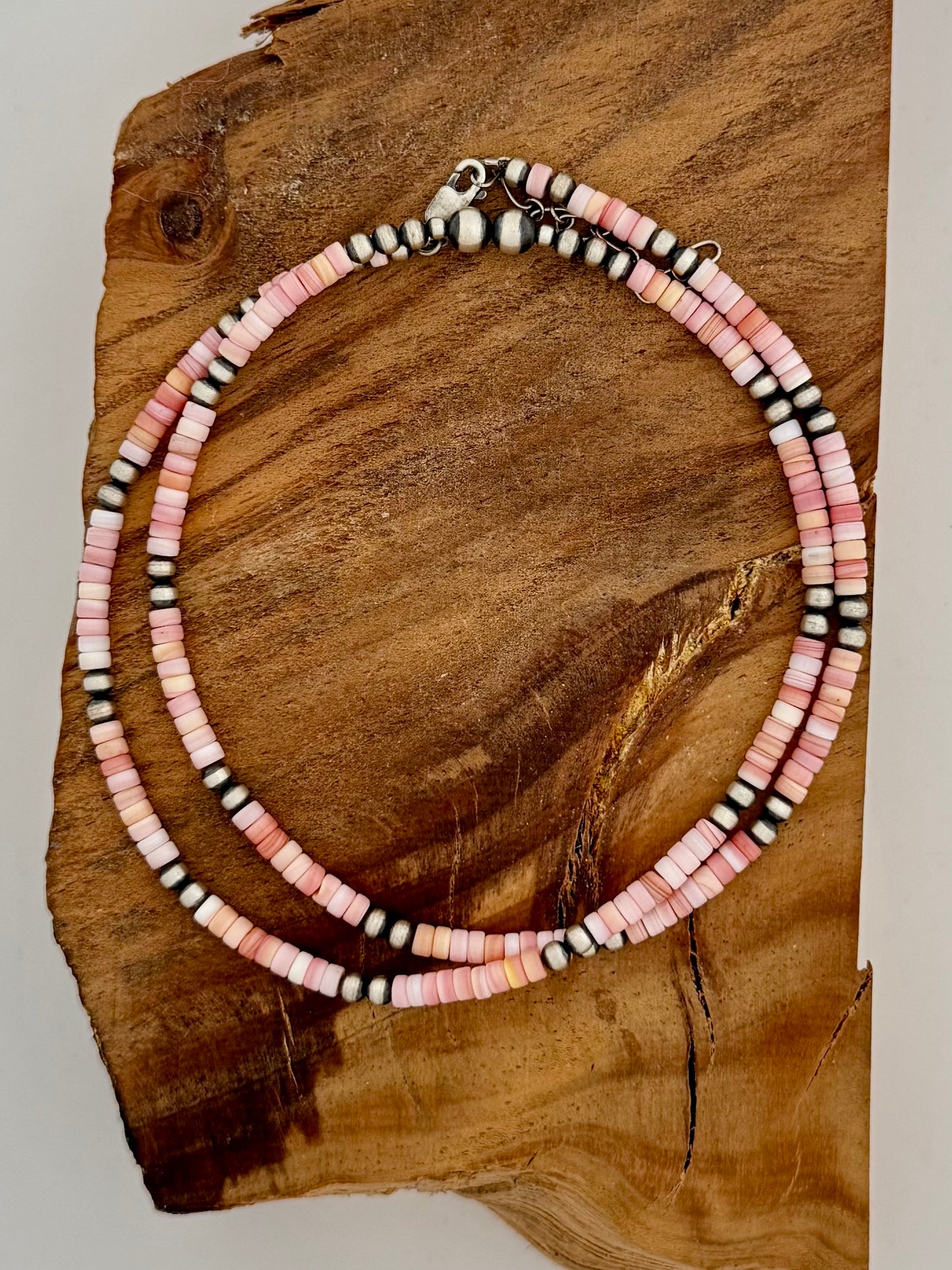 Pink Conch Heishi w/ Oxybeads 4mm Necklace - Length 24-26"