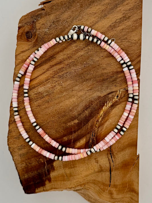 Pink Conch Heishi w/ Oxybeads 4mm Necklace - Length 24-26"