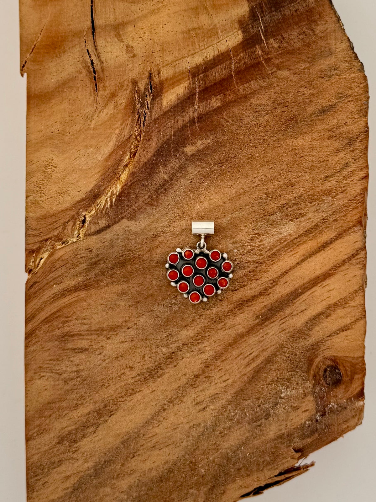 Coral Heart Pendant Native Handmade by ML Perry