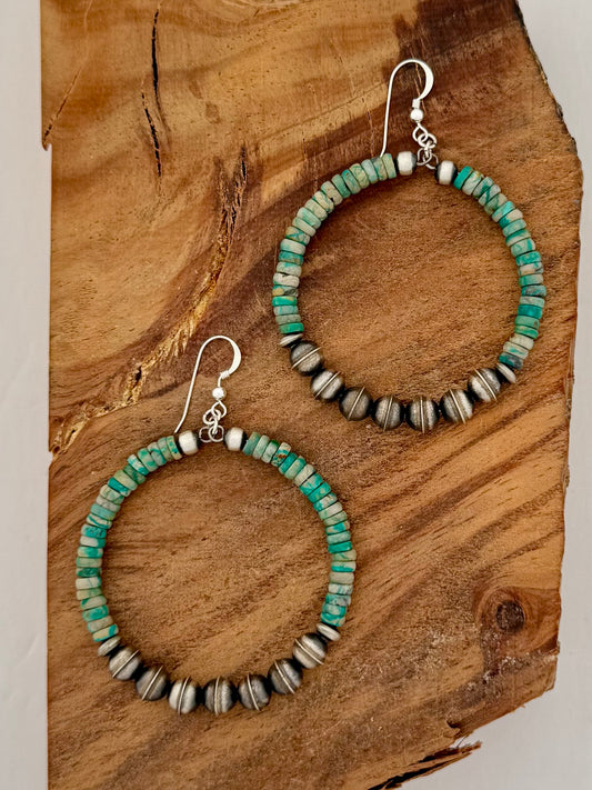 Turquoise Chipped Oxybead Hoop Dangles Earrings