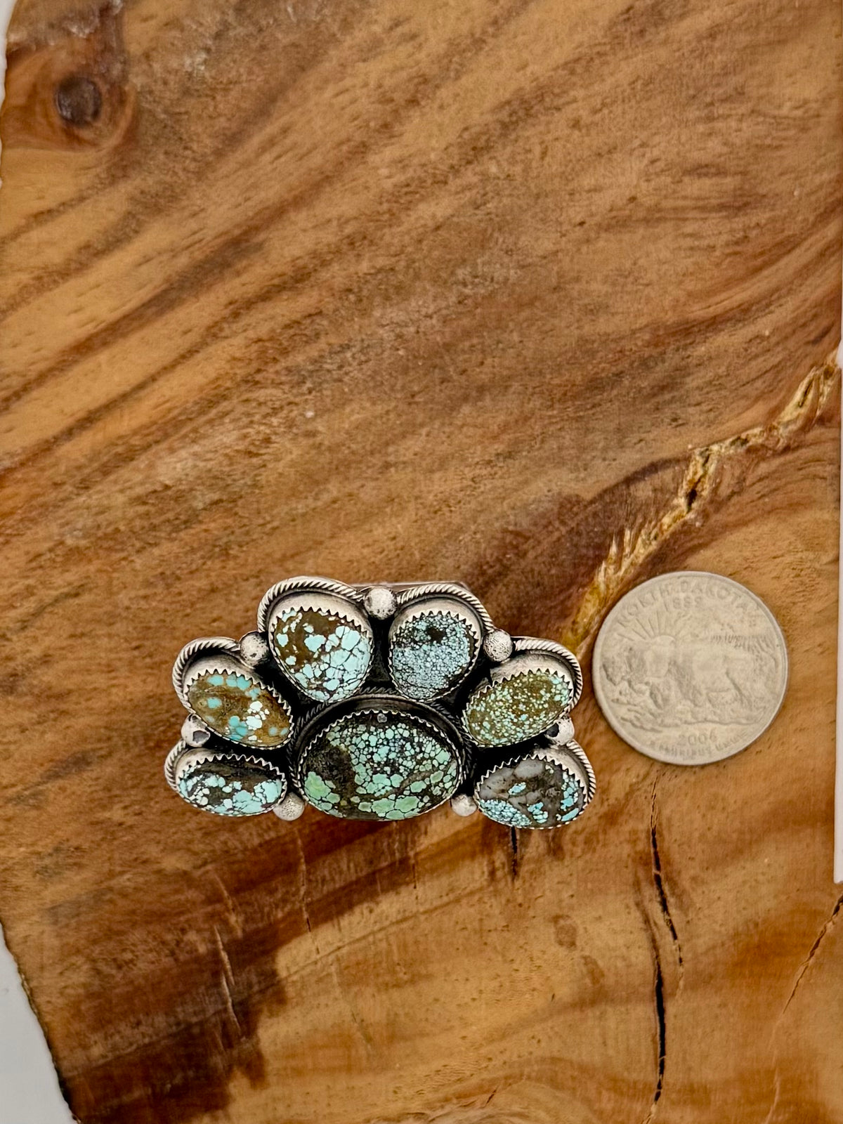 Blue Moon Turquoise Half Cluster Ring Native Handmade