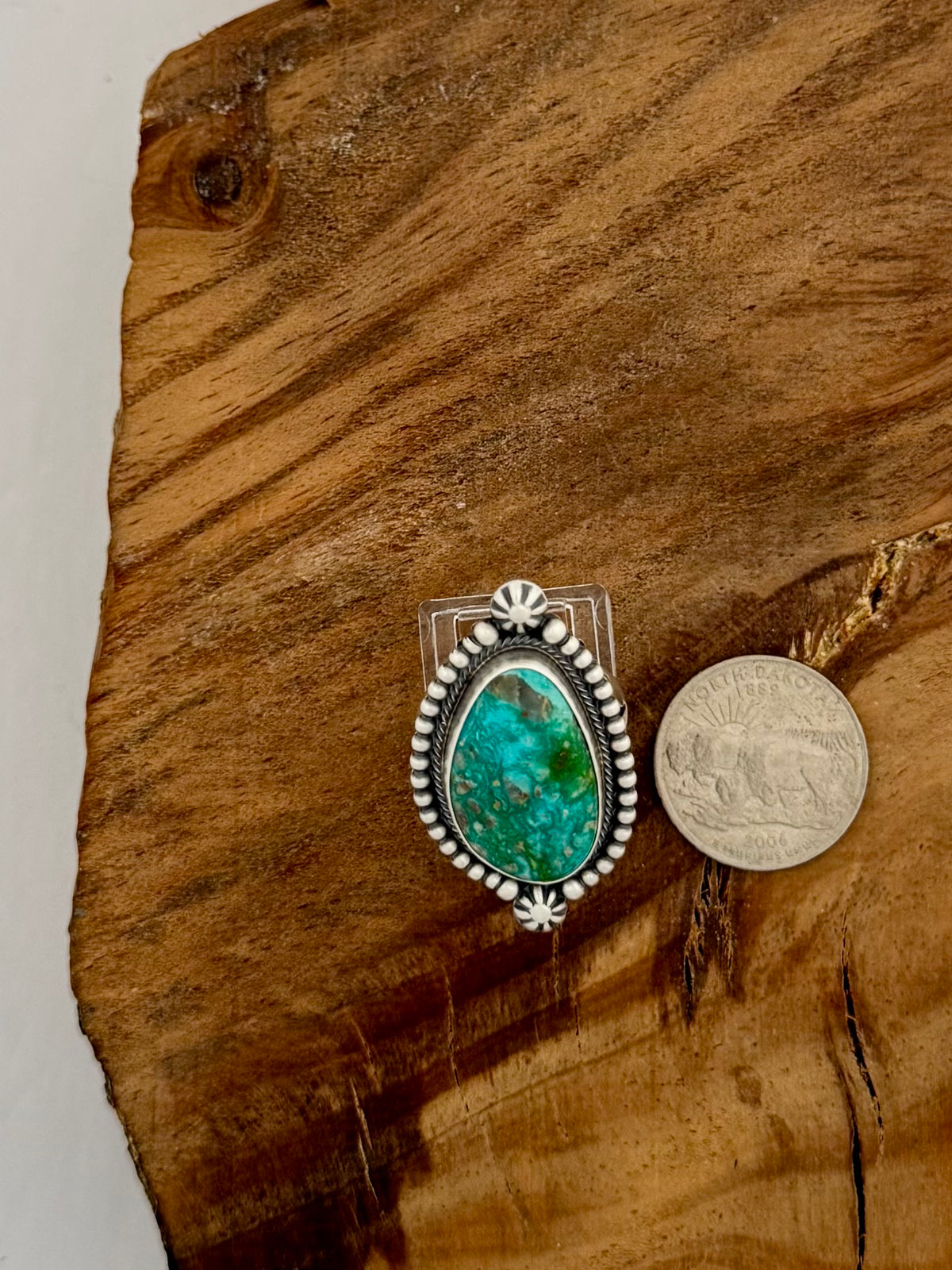 Carico Lake Turquoise Ring Native Handmade by Maggie Bedah, Size 9.5